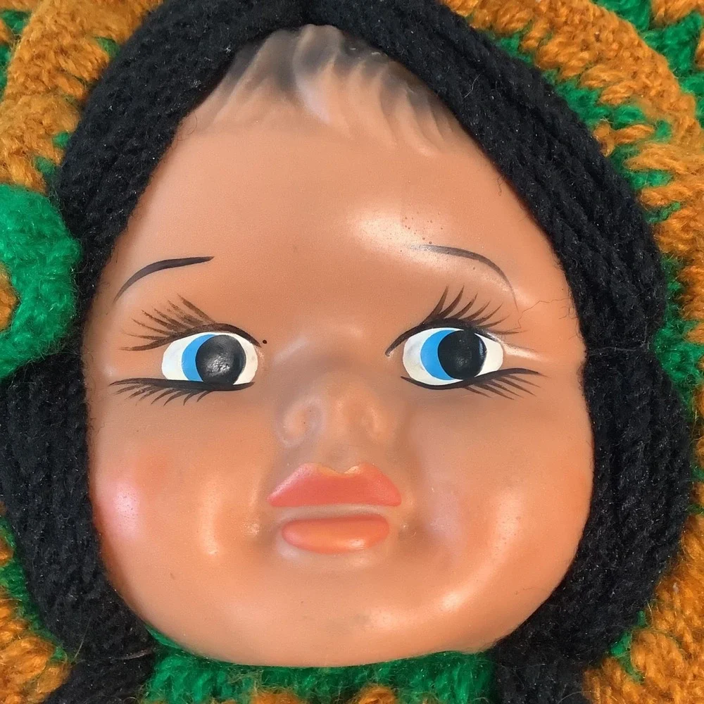 Vintage Wall Hanging Hand‎ Crochet Doll Face Potholder Pocket